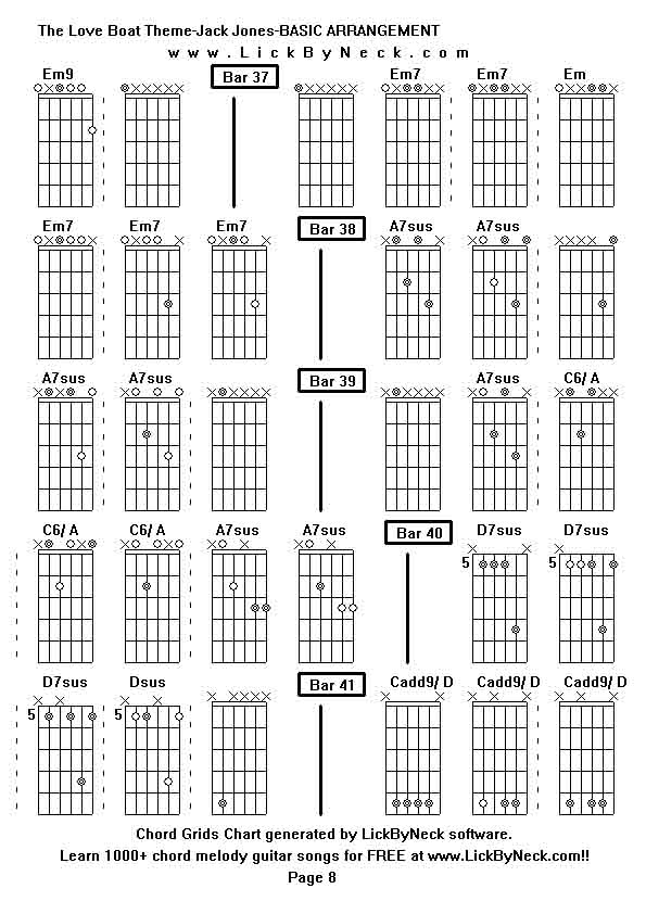 Chord Grids Chart of chord melody fingerstyle guitar song-The Love Boat Theme-Jack Jones-BASIC ARRANGEMENT,generated by LickByNeck software.